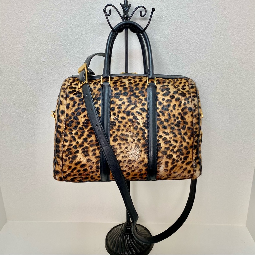 A.L.C LUCAS LEOPARD PRINT FUR SATCHEL SHOULDER BAG Large